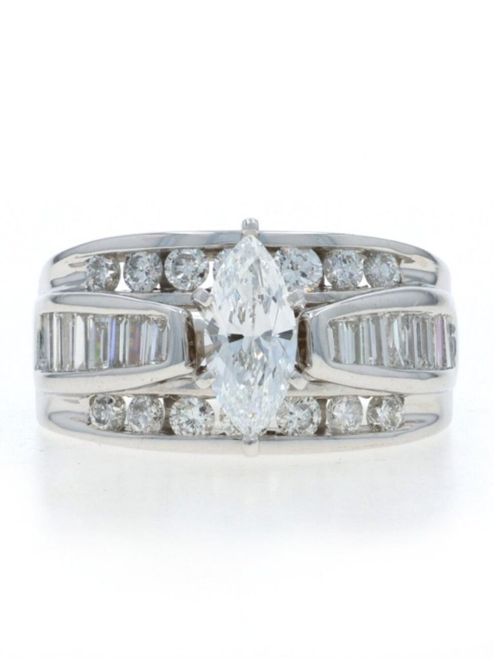 White Gold Diamond All-In-One Engagement Ring - 14k Marquise 2.13ctw Wedding